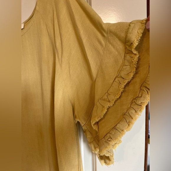 Umgee Top Womens M Yellow Flowy Linen Blend Layered Raw Hem Sleeve Coastal Boho - Picture 5 of 9